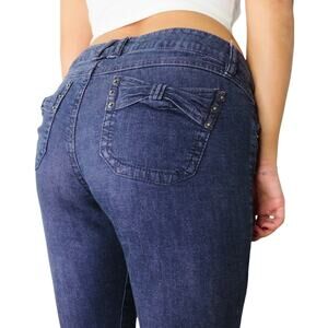 Y2k Jeans Joit Skinny Dark Wash Low Rise Jeans with Cute Bow Pockets 30"